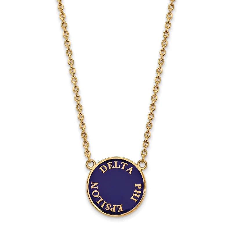 Long Pendant Necklace-14K Plated Silver Delta Phi Epsilon Large Enamel Disc Necklace