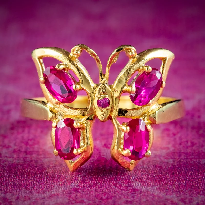 Men’s Silver Ring for Fashion-Victorian Style Ruby Butterfly Ring 0.90ct Of Ruby