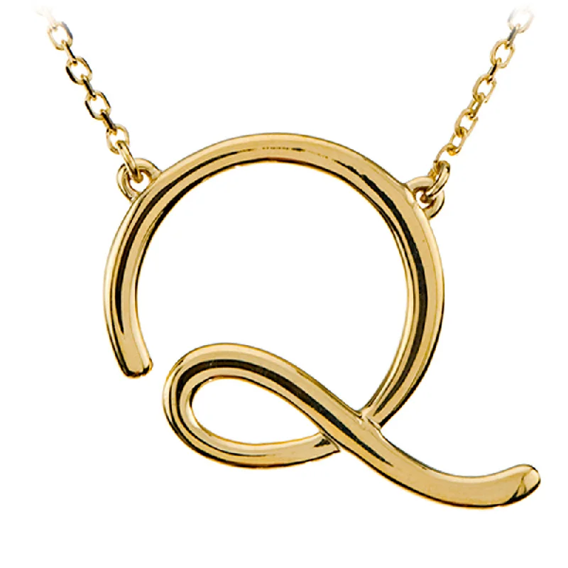 Beautiful Silver Necklace for Bridesmaids-14k Yellow Gold, Olivia Collection, Medium Script Initial Q Necklace