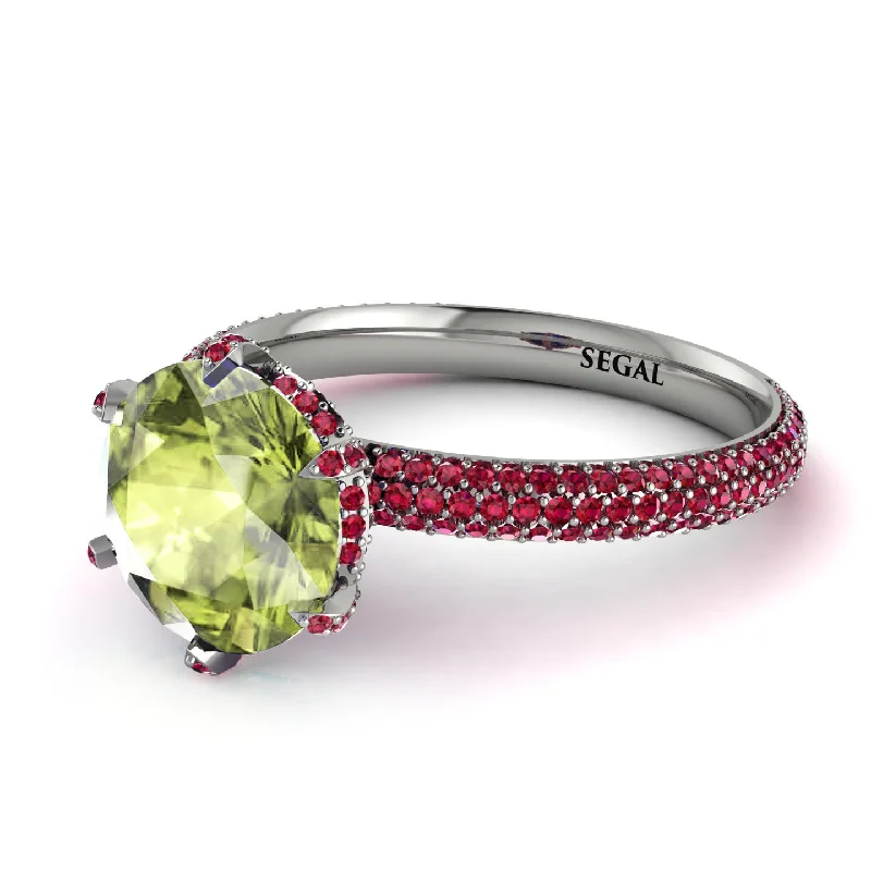 Custom Wedding Band for Couples-Hidden Halo Round Peridot Engagement Ring - Ashley No. 712