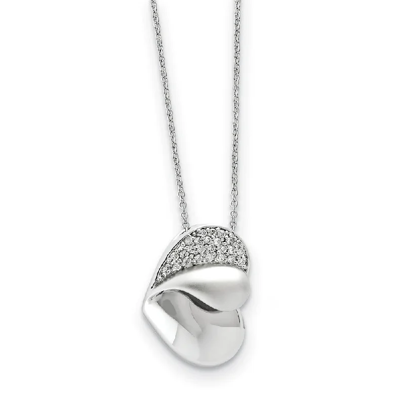 Beaded Necklace for Fashion-Rhodium Plated Sterling Silver & CZ Glimpse of My Heart Necklace, 18in