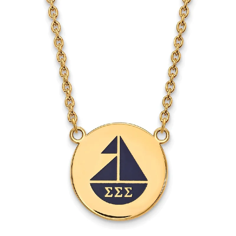 Vintage Gold Necklace for Women-14K Plated Silver Sigma Sigma Sigma Large Blue Enamel Logo Necklace