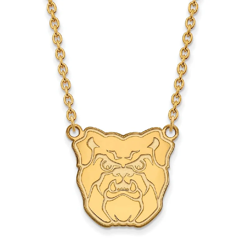 Elegant Statement Necklace for Parties-14k Gold Plated Silver Butler U Large Bulldog Pendant Necklace