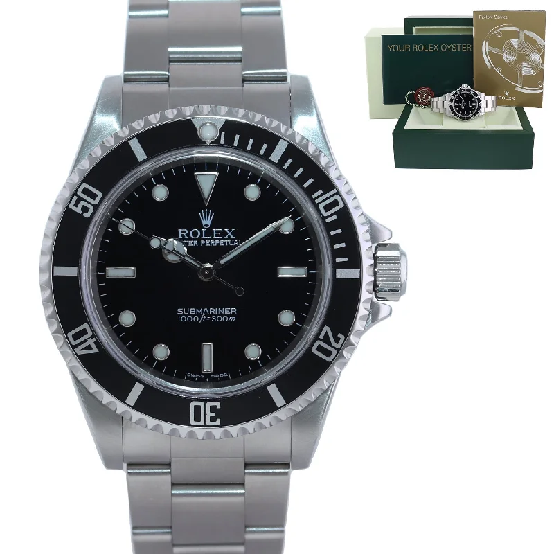 Fitness Watches for Weight Loss-MINT 2004 Rolex Submariner No-Date 2 line dial 14060M Steel Black 40mm Watch Box