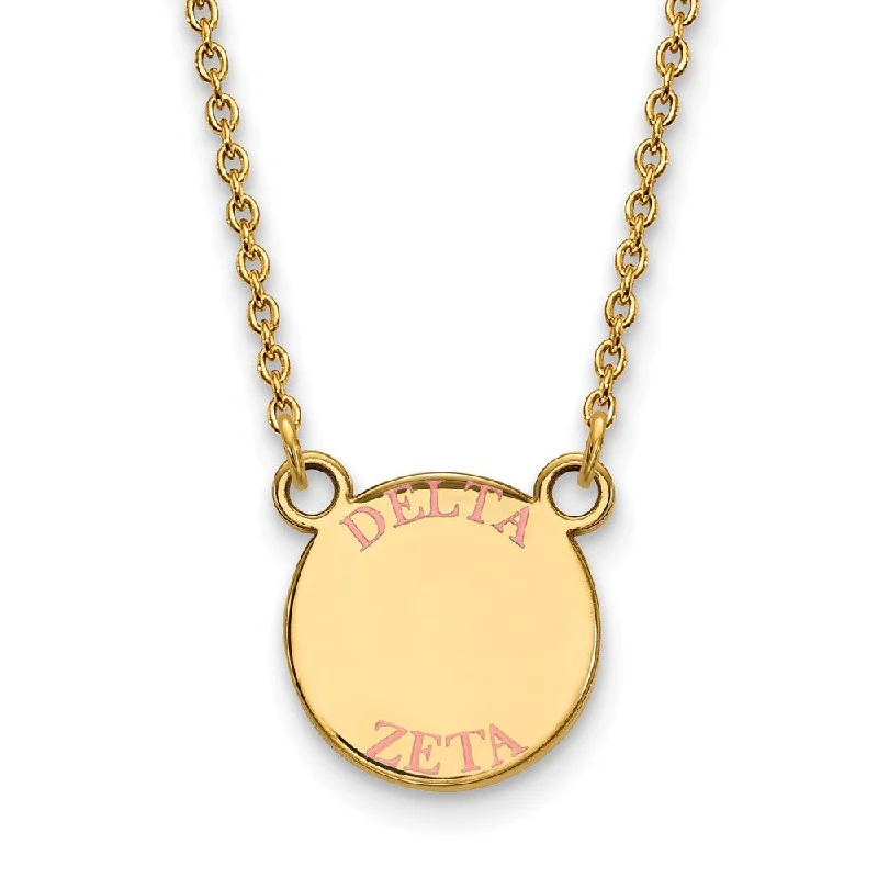 Simple Gold Necklace for Daily Wear-14K Plated Silver Delta Zeta Small Pink Enamel Necklace