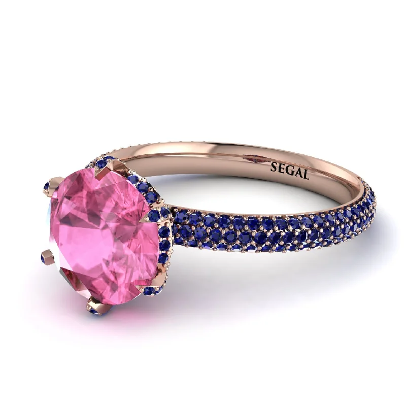 Customizable Gold Ring for Men-Hidden Halo Round Pink Moissanite Engagement Ring - Ashley No. 814