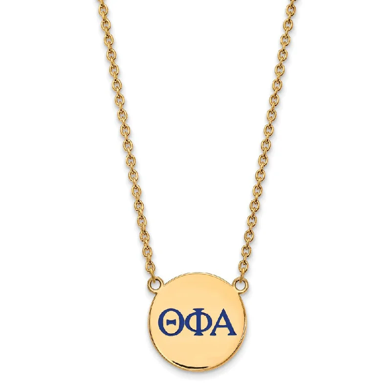 Vintage Style Necklace-14K Plated Silver Theta Phi Alpha Large Blue Enamel Greek Necklace