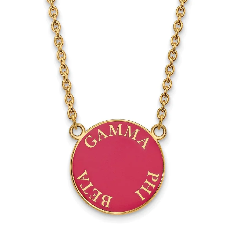 Rose Gold Necklace for Women-14K Plated Silver Gamma Phi Beta Large Enamel Disc Necklace