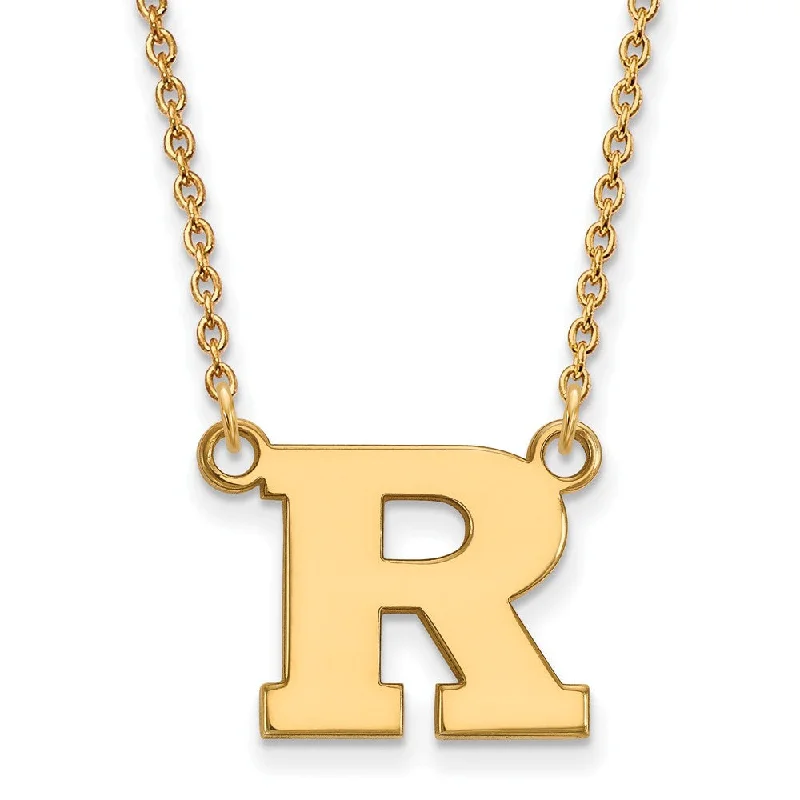 Layered Necklace with Multiple Charms-14k Yellow Gold Rutgers Small Initial R Pendant Necklace