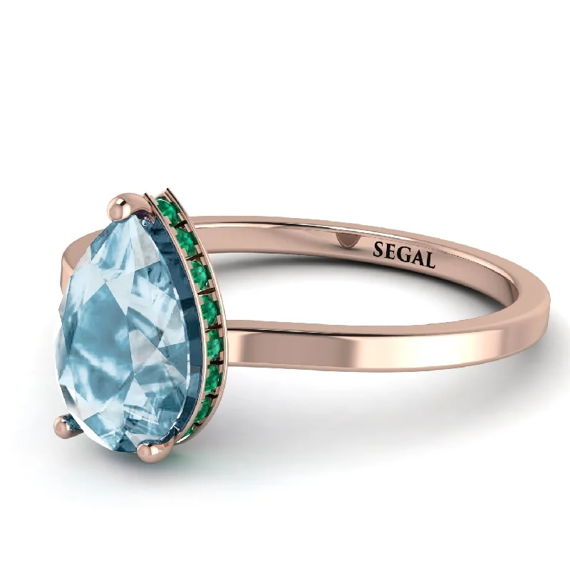 Luxury Wedding Ring for Women-Hidden Halo Pear Aquamarine Engagement Ring - Mary No. 405