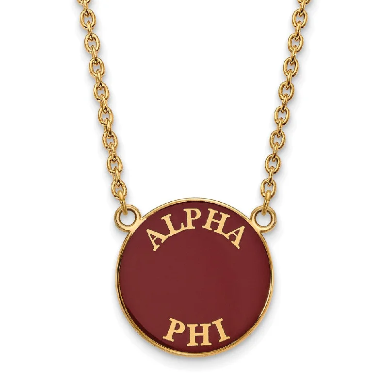 Long Silver Necklace for Women-14K Plated Silver Alpha Phi Large Enamel Disc Necklace