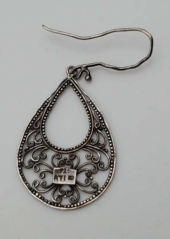 Elegant Earrings for Formal Wear-UNMATCHED Vintage Sterling Silver Filigree Dangle Earring