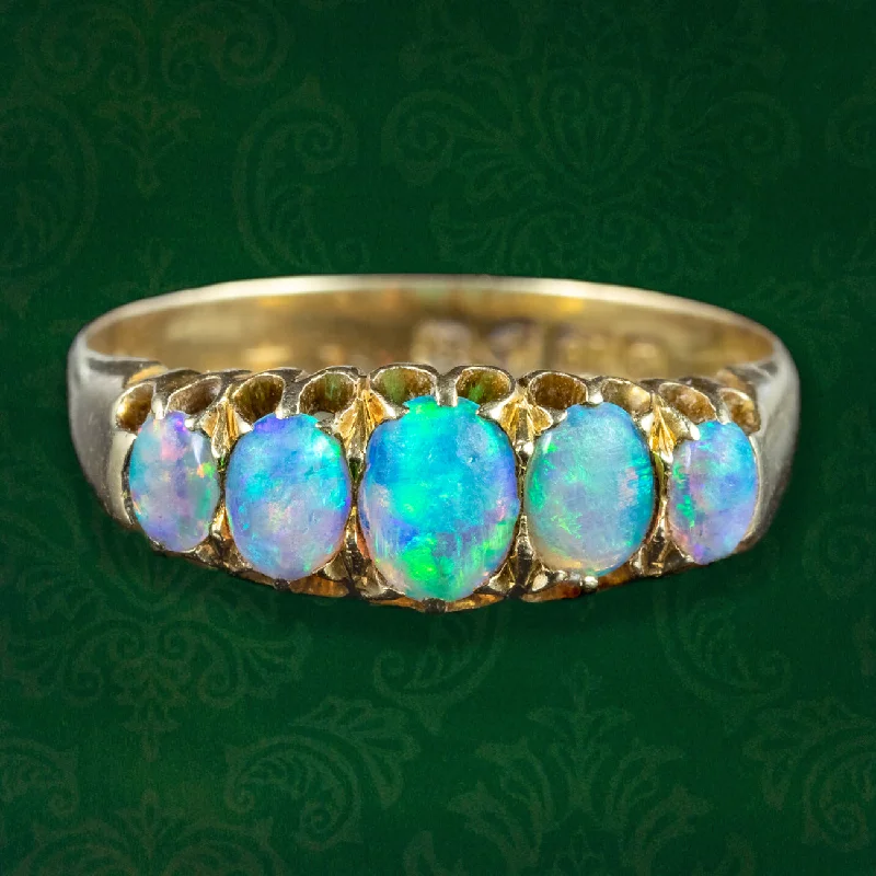 Personalized Birthstone Ring for Mom-Antique Victorian Opal Five Stone Ring Dated 1900