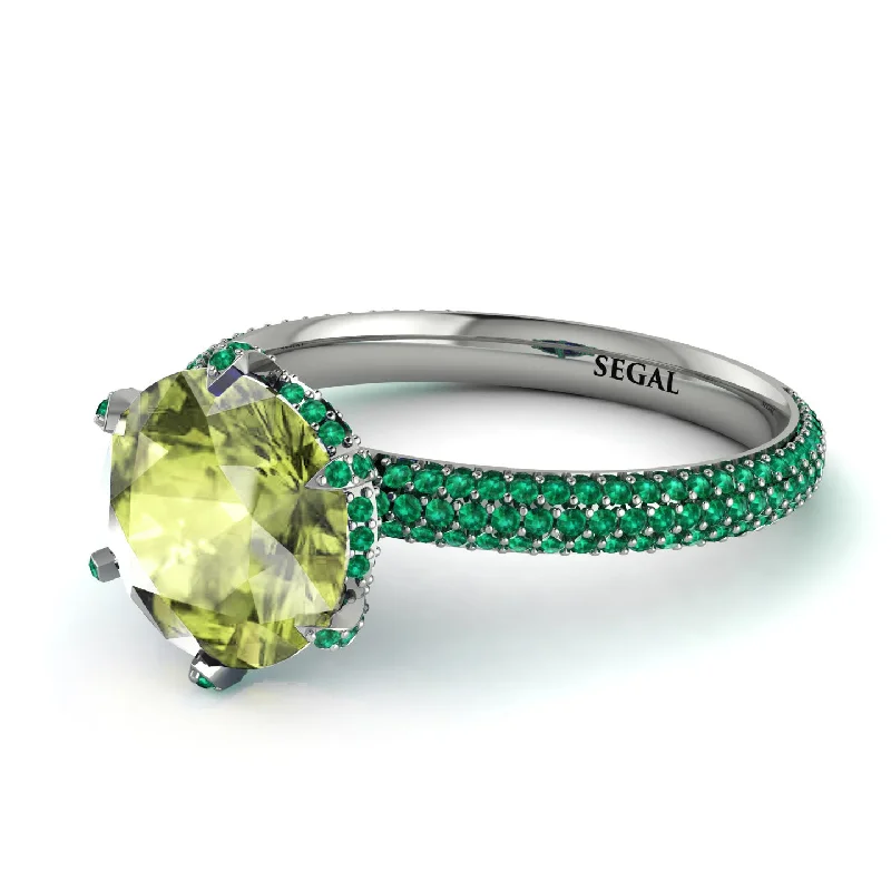 Elegant Gemstone Ring for Special Events-Hidden Halo Round Peridot Engagement Ring - Ashley No. 706