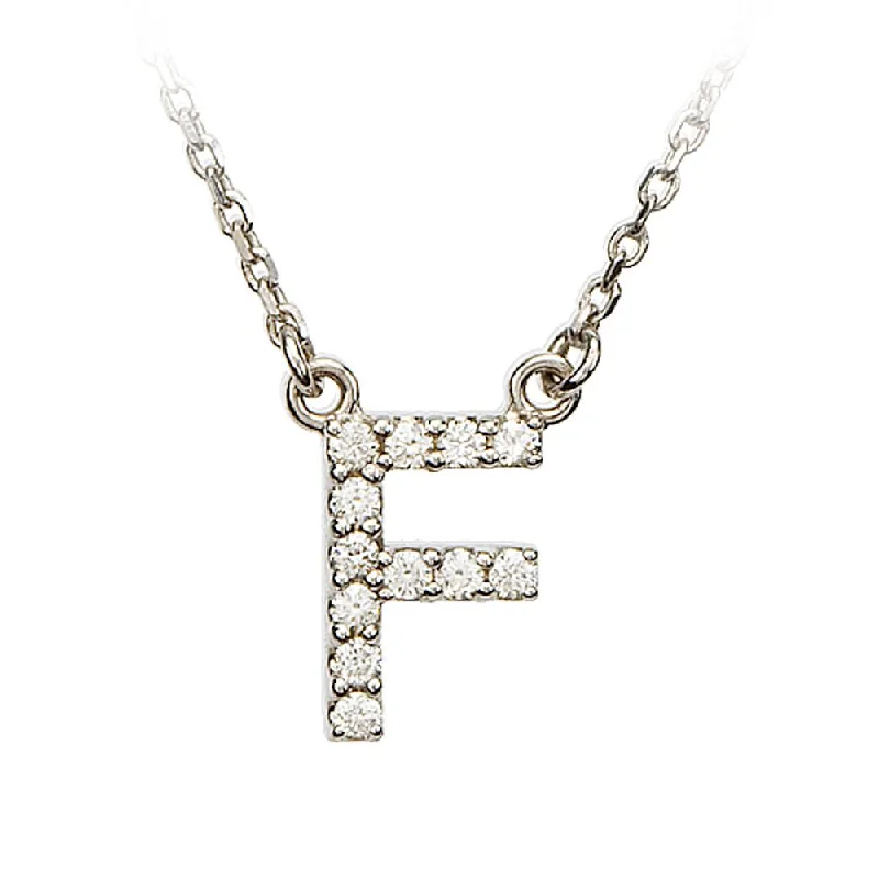 Large Crystal Necklace for Evening Wear-1/8 Cttw Diamond & 14k White Gold Block Initial Necklace, Letter F