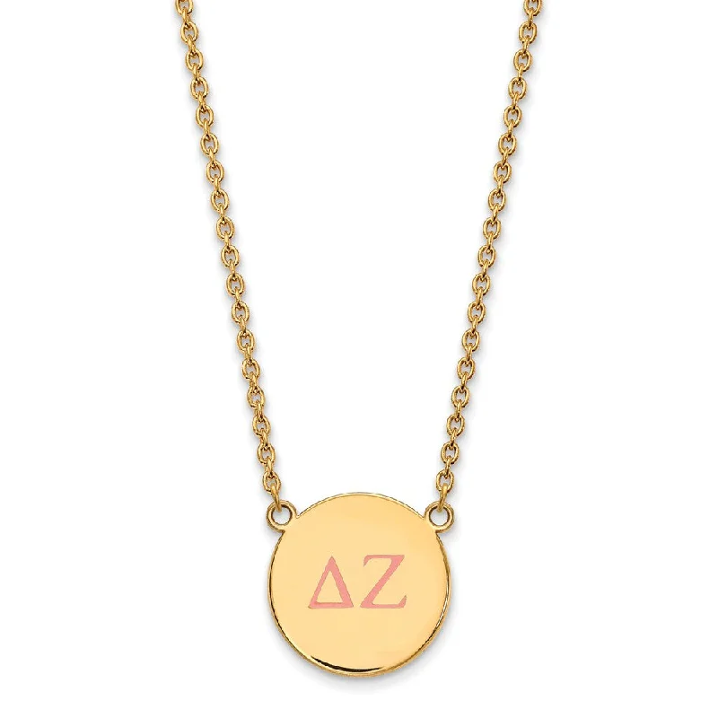 Chain Necklace with Pendant for Women-14K Plated Silver Delta Zeta Large Pink Enamel Greek Letters Necklace