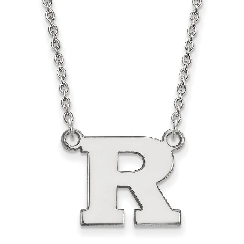 Chain Necklace for Men-14k White Gold Rutgers Small Initial R Pendant Necklace