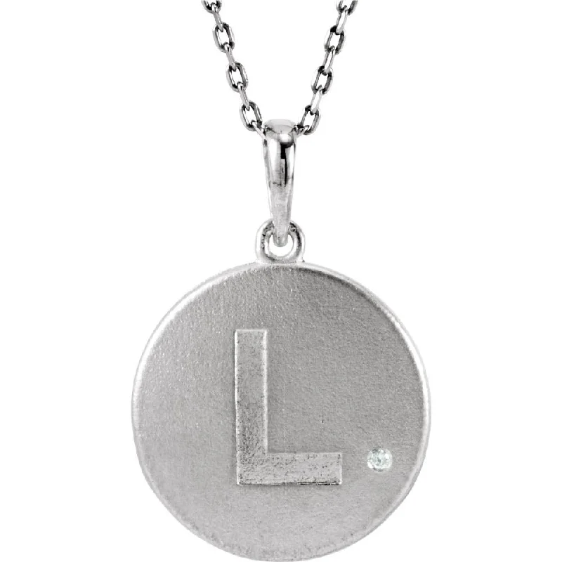 Crystal Pendant Necklace for Special Occasions-The Emma Sterling Silver Diamond Block Initial L Disc Necklace, 18 In.