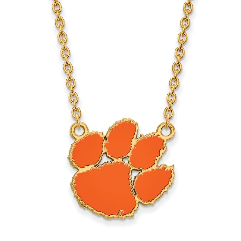 Layered Gold Necklace for Trendy Look-14k Gold Plated Silver Clemson U Large Enameled Pendant Necklace