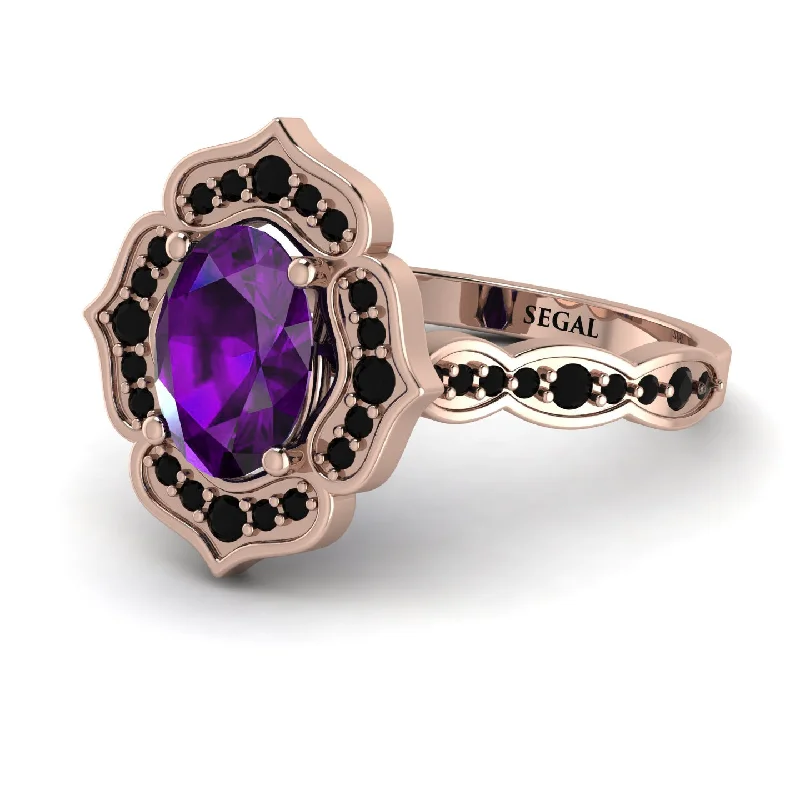 Engagement Ring with Diamonds and Sapphire-Decorated Halo Oval Amethyst Engagement Ring - Faith No. 308