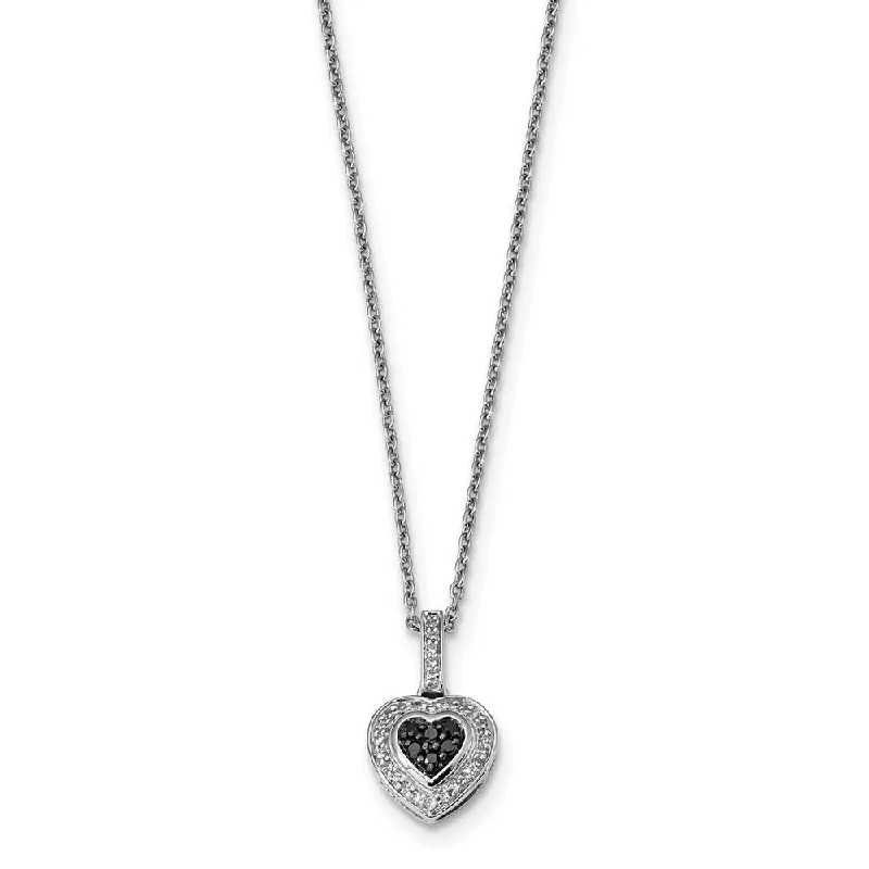 Layered Necklace for Fashion-1/4 Ctw Black & White Diamond 11mm Heart Necklace in Sterling Silver