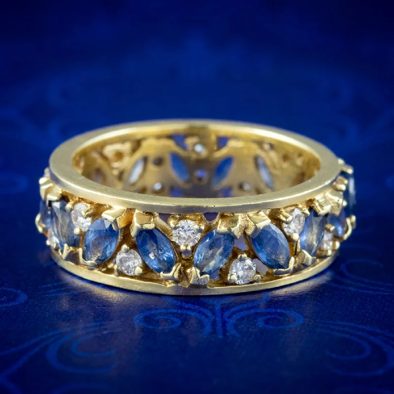 Diamond Ring for Women-Vintage Sapphire Diamond Eternity Ring 0.84ct Sapphire