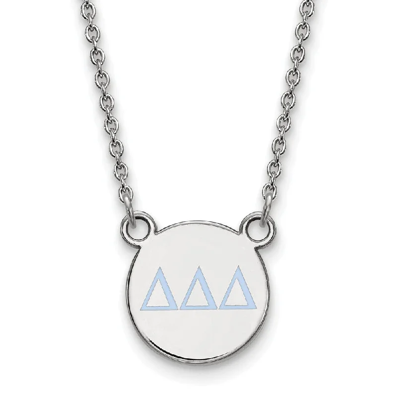 Classic Necklace for Women-Sterling Silver Delta Delta Delta Small Blue Enamel Greek Necklace