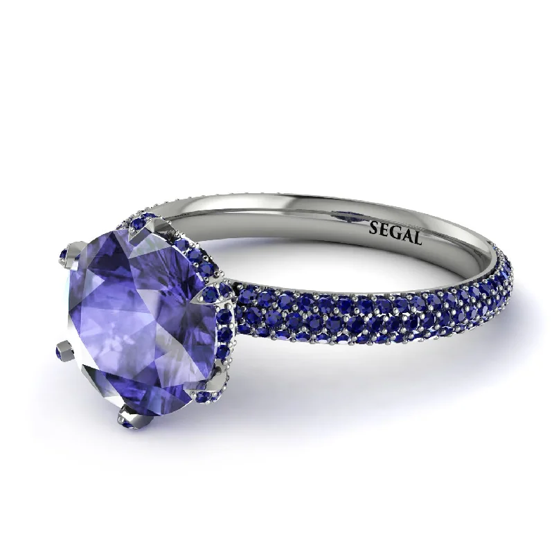 Large Gemstone Ring for Evening Wear-Hidden Halo Round Tanzanite Engagement Ring - Ashley No. 215