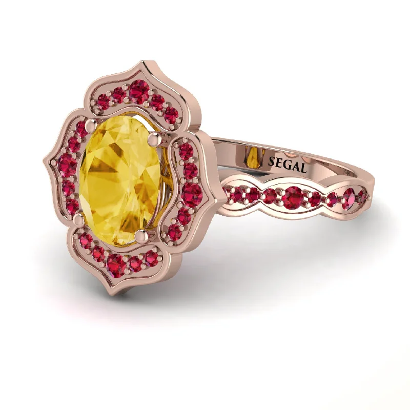 Unique Promise Ring for Couples-Decorated Halo Oval Citrine Engagement Ring - Faith No. 611