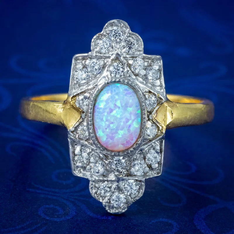 Vintage Ring with Sapphire-Art Deco Style Opal CZ Ring