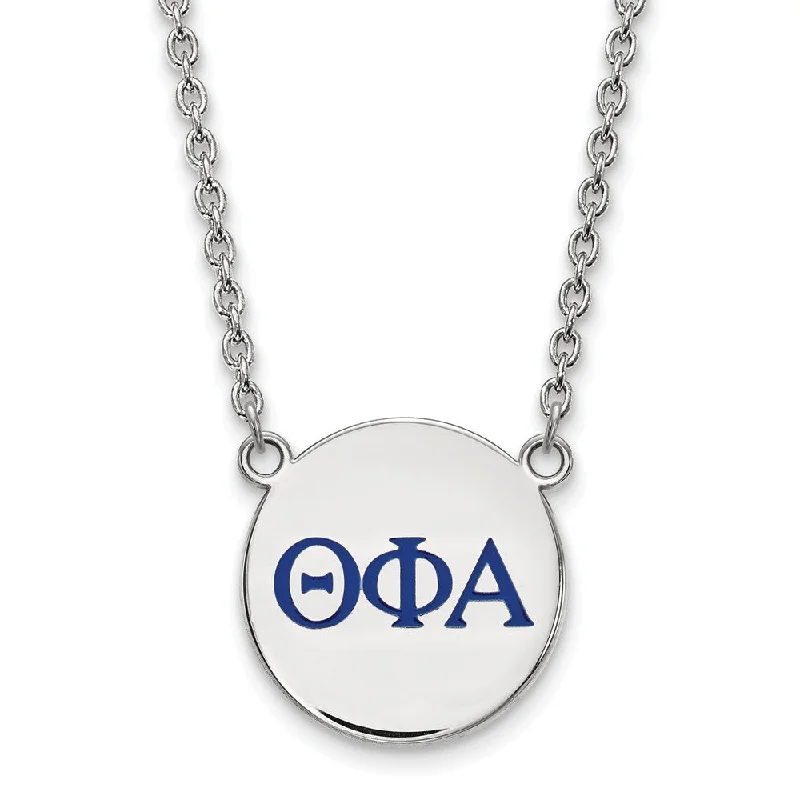 Multi-layer Necklace for Fashion-Sterling Silver Theta Phi Alpha Large Blue Enamel Greek Necklace