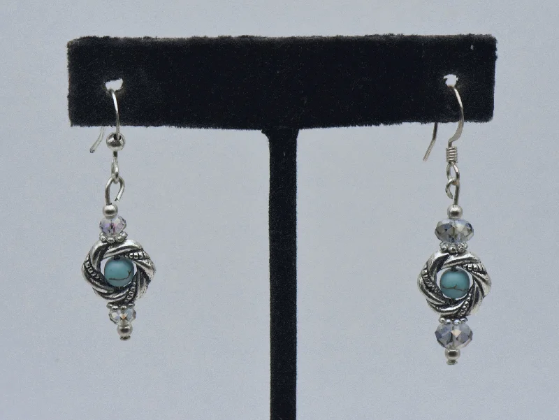 Personalized Earrings for Fashion-Vintage Silver Tone and Faux Turquoise Bead Dangle Earrings