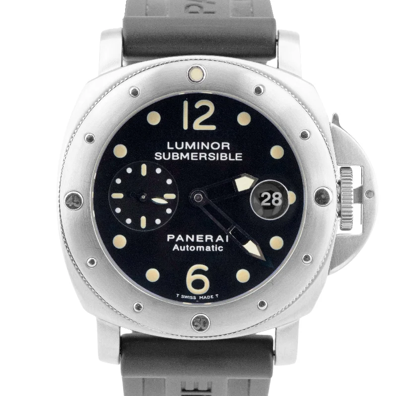 Stainless Steel Watches for Men-Panerai Luminor Submersible PATINA Steel Black 44mm PAM00024 Automatic Watch