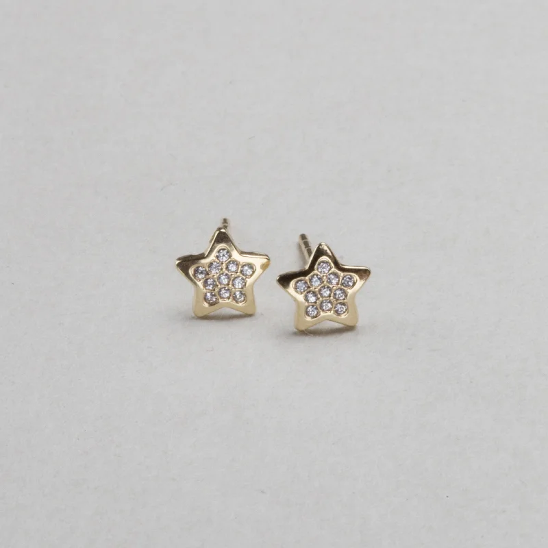 Handmade Earrings for Gifts-Gold Star Stud Earrings with Cubic Zirconia