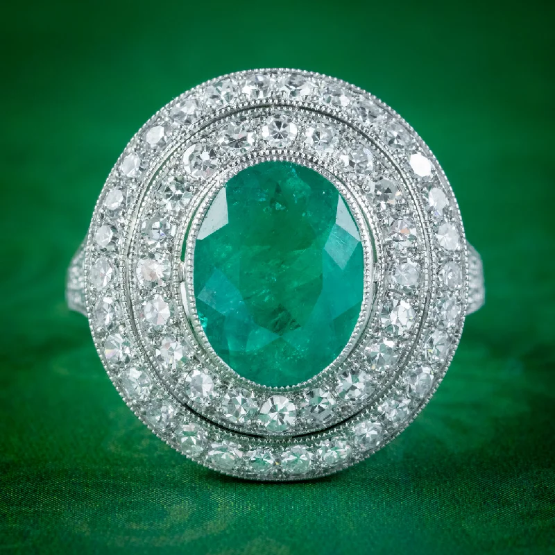 Silver Wedding Ring for Couples-Art Deco Style Emerald Diamond Cocktail Ring 2.39ct Emerald