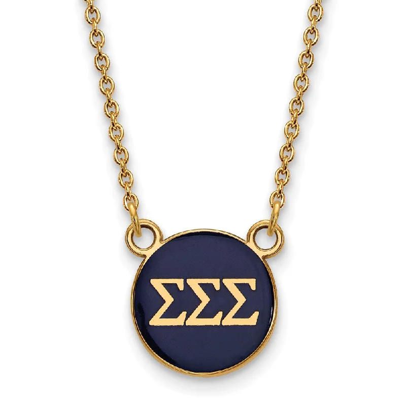 Bold Chunky Necklace for Bold Fashion-14K Plated Silver Sigma Sigma Sigma Small Blue Enamel Disc Necklace