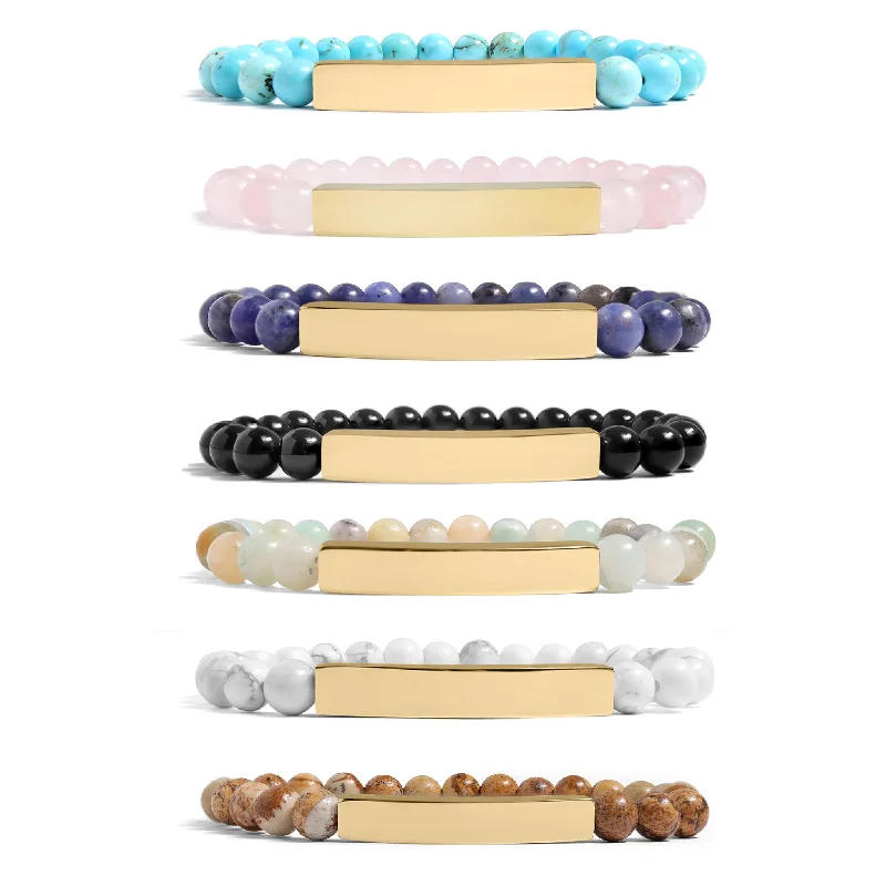 Fashionable Bracelet for Summer Style-18K Gold PVD Stainless Steel Semi Precious Natural Stone Stretch Curved Bar Bracelet / SBB0278