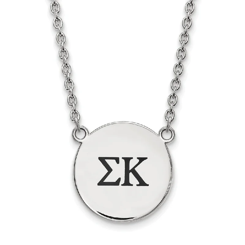 Long Chain Necklace for Stylish Look-Sterling Silver Sigma Kappa Large Enamel Greek Letters Necklace