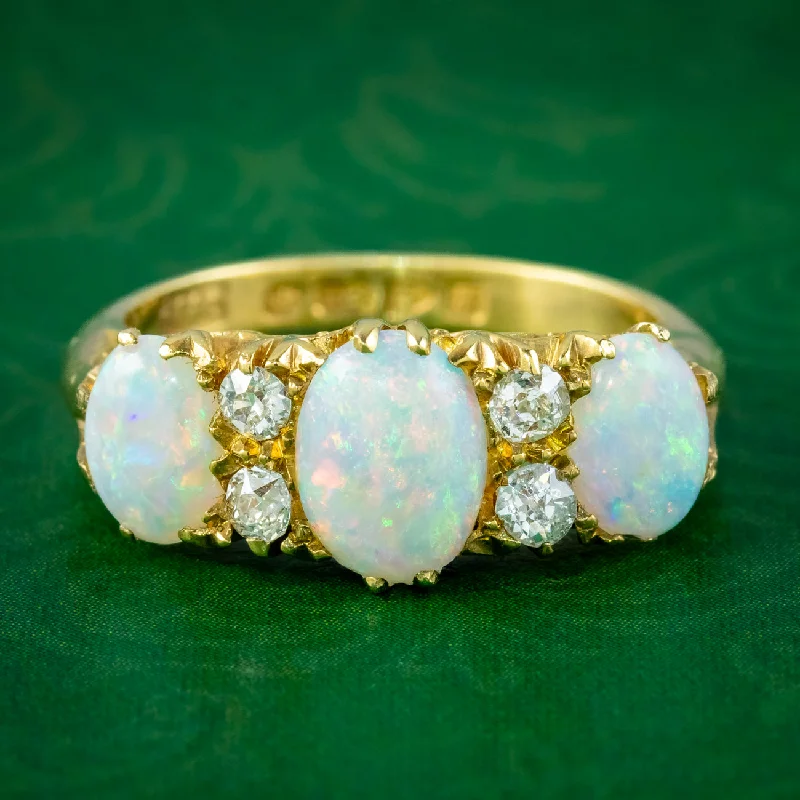 Classic Diamond Band Ring for Wedding-Antique Edwardian Opal Diamond Ring 2.4ct Opal Dated 1906