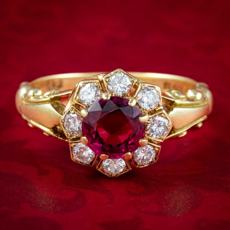 Classic Silver Ring for Casual Wear-Vintage Ruby Diamond Cluster Ring Natural 1.13ct Ruby Dated 1977 With Cert