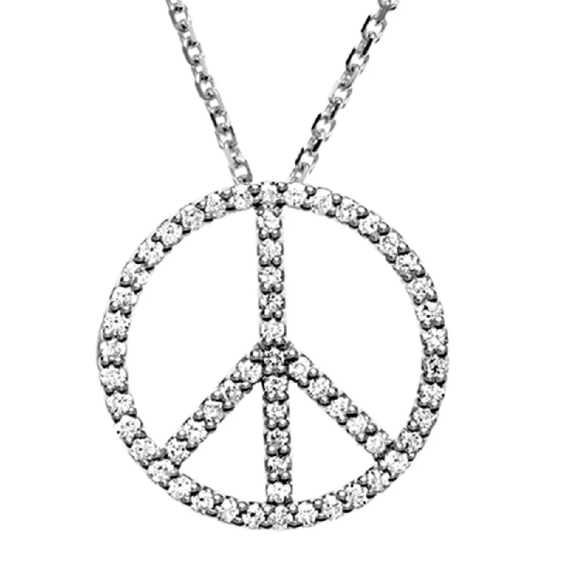 Necklaces with Initials-1/3 Carat Diamond Peace Sign Necklace in 14k White Gold