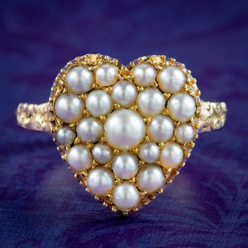 Solitaire Diamond Ring-Antique Victorian Pearl Heart Cluster Ring