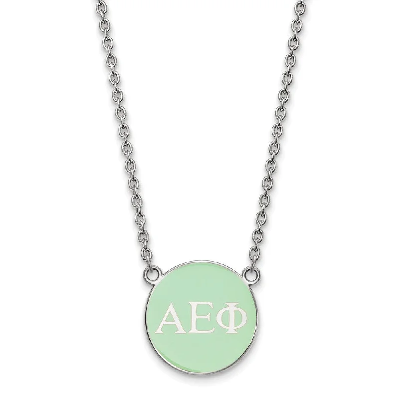 Classic Gemstone Necklace for Weddings-Sterling Silver Alpha Epsilon Phi Small Lt Green Enamel Disc Necklace