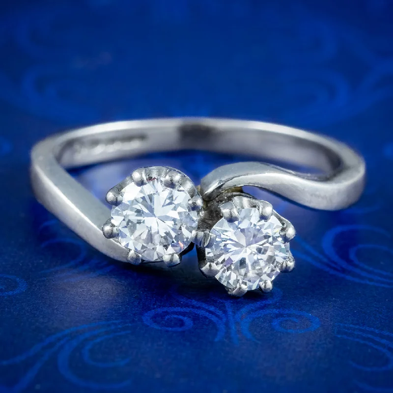 Luxury Ring for Anniversary Gifts-Edwardian Style Diamond Toi Et Moi Twist Ring 1.2ct Total