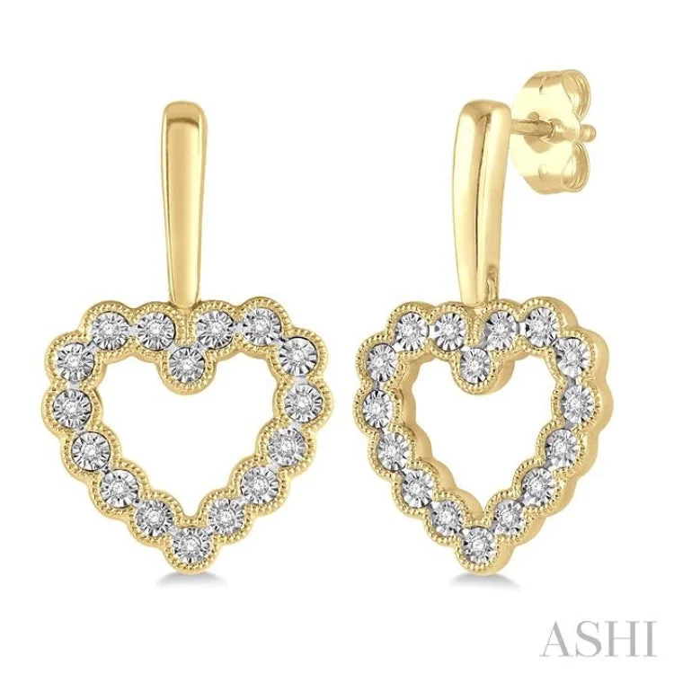 Luxury Silver Earrings for Women-1/8 Ctw Scalloped Heart Charm Round Cut Diamond Earring in 10K Yellow Gold