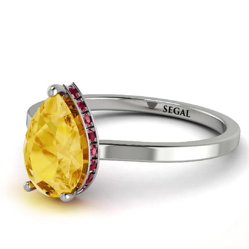 Luxury Gold Ring for Anniversary-Hidden Halo Pear Citrine Engagement Ring - Mary No. 612