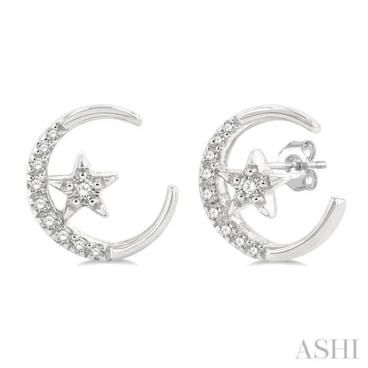 Custom Earrings for Fashion Forward Look-1/10 ctw Crescent Moon and Star Round Cut Petite Diamond Fashion Stud Earring in 10K White Gold