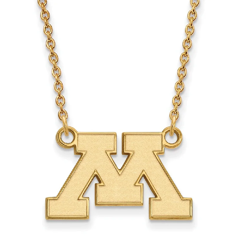 Custom Birthstone Necklace for Family Gifts-14k Yellow Gold U of Minnesota Small Initial M Pendant Necklace