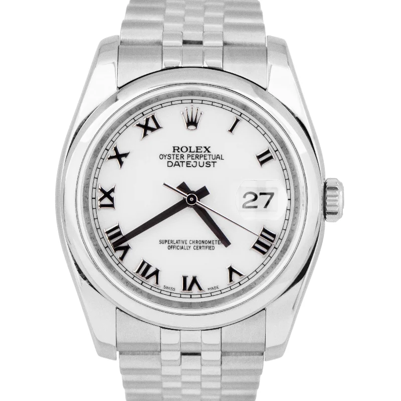 Trendy Watches for Young Men and Women-Rolex DateJust 36mm White Roman Dial Stainless Steel Jubilee Date Watch 116200