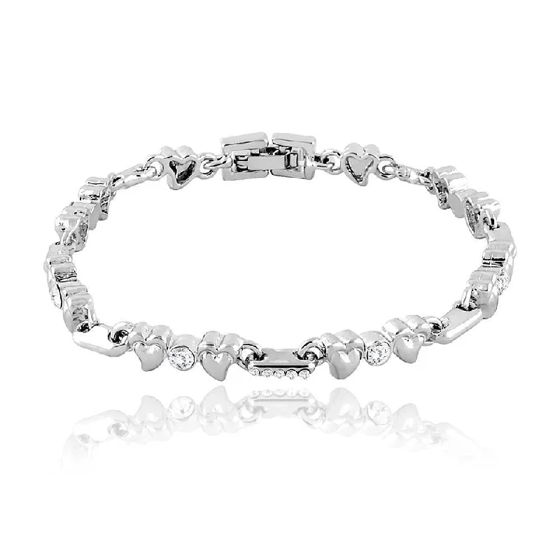 Adjustable Bangles for Comfort and Style-Mahi Rhodium Plated Hearts And Rounds Bracelet With Crystal For Women